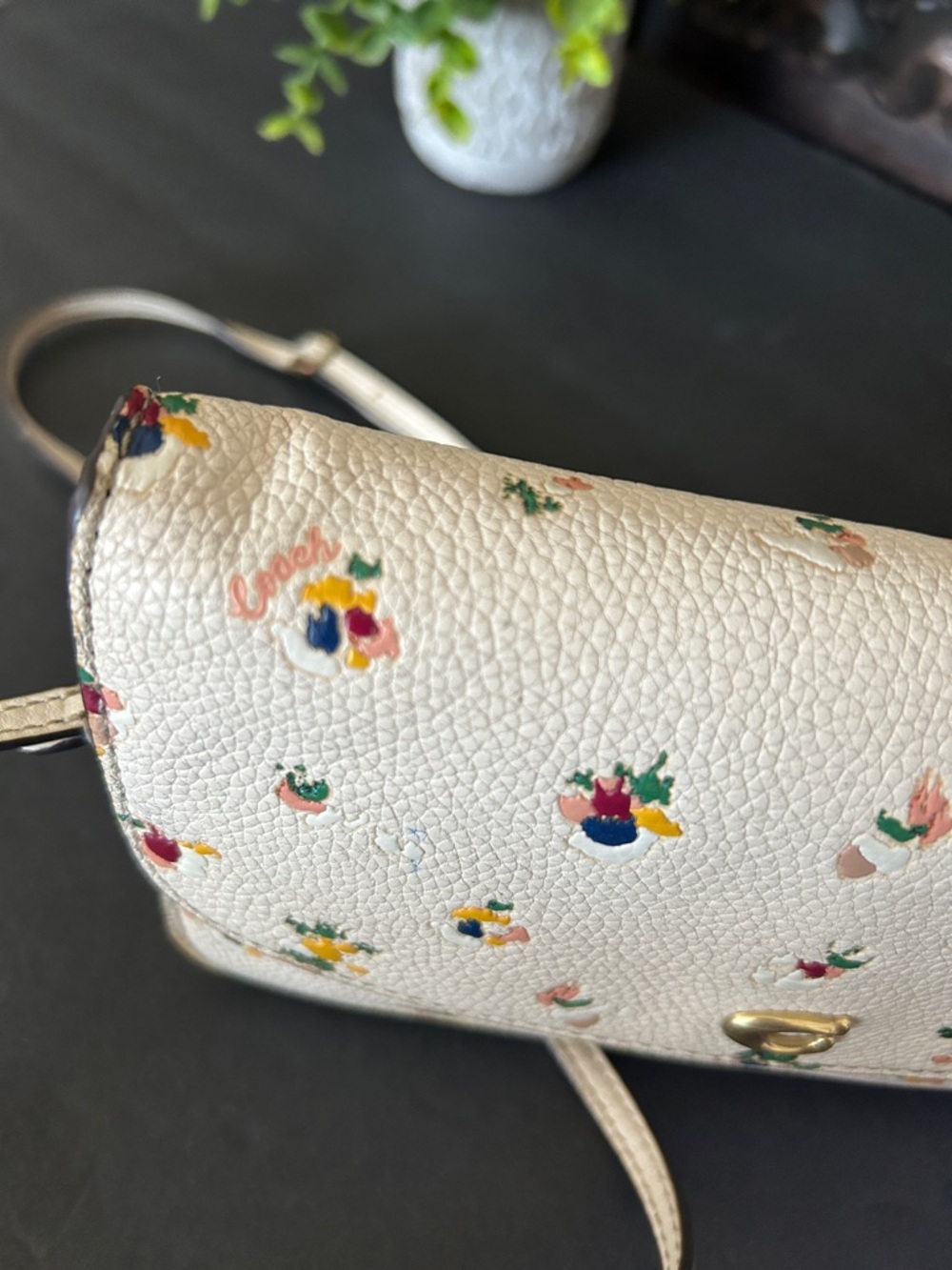 Coach Cream Floral Pebbled Leather Crossbody Bag with Gold-Tone 'C' - Picture 12 of 17
